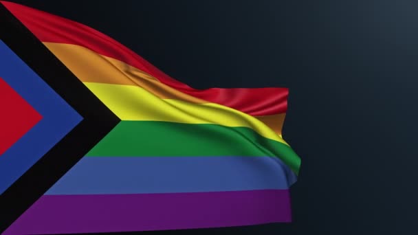 彩虹旗Lgbt平等 同性恋权利 社会正义自豪的设计带有3个五色雪佛龙标志的多样性宽容 具有波浪棉质的真实感3D动画 — 图库视频影像