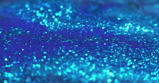 Μετακίνηση Φόντο Glitter Αστραφτερή Πούλια Χρώμα Μπλε Λαμπερό Κύκλους Λάμψη — Αρχείο Βίντεο