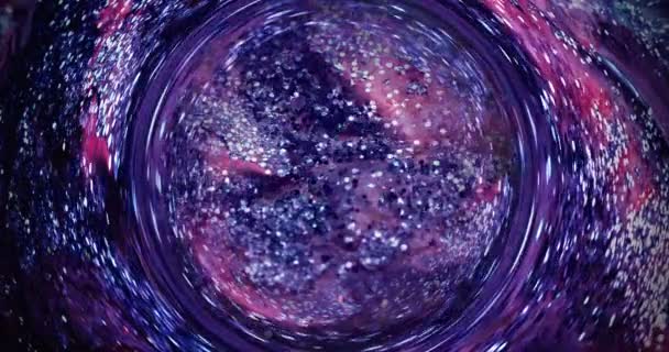 Φόντο Μελάνι Glitter Μείγμα Μπογιάς Λαμπερός Κύκλος Διαρροής Υγρού Μπλε — Αρχείο Βίντεο