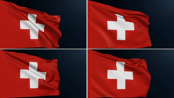 瑞士国旗 瑞士十字勋章伯尔尼标志 欧洲国家 收集国庆节官方爱国标志 具有4个棉质集的真实感三维图解 — 图库照片