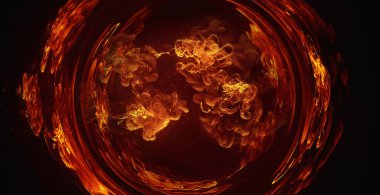 Mürekkep suyu geçidi. Renkli sis akışı. Logo etkisini gösteriyor. Kahverengi turuncu duman karışık hareket soyut sanat arka plan çekimi Red Cinema kamera 6k.