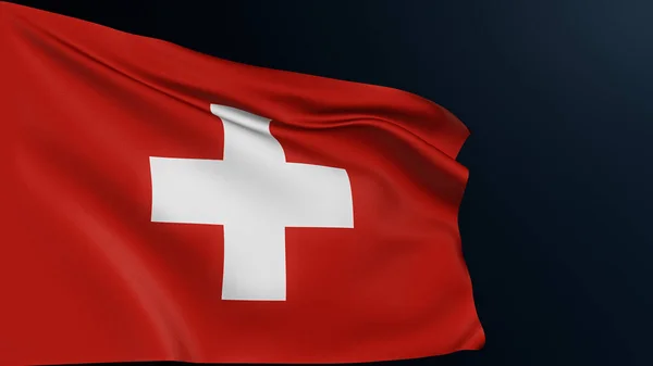 スイス国旗 スイスの十字架 ベルンサイン ヨーロッパの国 国民の日 8月1日のお祝いの公式愛国的なシンボル 暗い上に隔離された綿の質感と現実的な3Dイラスト — ストック写真