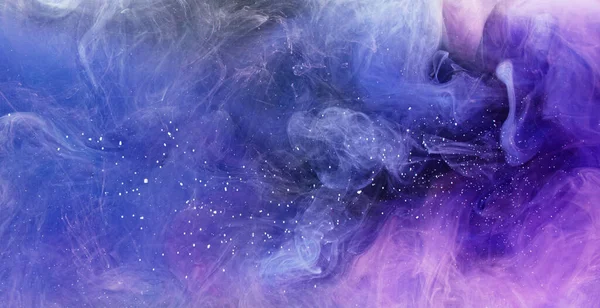 Tintenwasser Mischen Bewegung Farbnebel Fließt Neon Lila Blauen Rauch Bewegt — Stockfoto