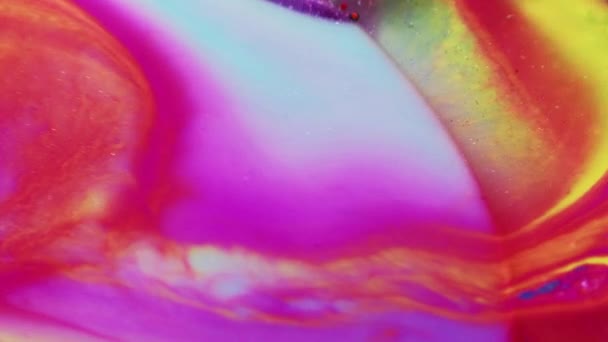 Miscela Latte Inchiostro Glitter Spruzzi Fluido Fantasia Psichedelica Neon Rosa — Video Stock
