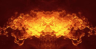 Duman mürekkebi akıyor. Yanan alevler etkisi. Kırmızı turuncu siyah boya karışımı. Kızıl Sinema 6k kamerasında soyut sanat arkaplan görüntüsü.