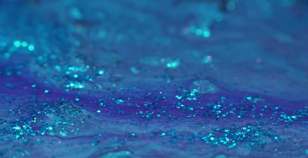 Glitter Fluid Acrylic Paint Motion Blue Liquid Paint Flow Abstract — Stock Photo, Image
