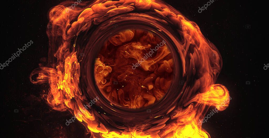 Ink water round portal. Color mist flow. Logo reveal effect. Brown orange fume mix motion abstract art background shot on Red Cinema camera 6k.