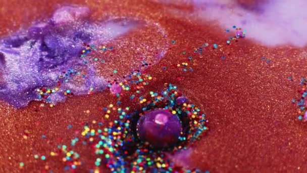 Bulles Peinture Huile Eau Scintillante Mélange Liquide Pétillant Fond Abstrait — Video