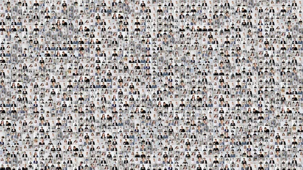 Ludzie Kolażują Wirtualne Spotkanie Globalna Komunikacja Online Montaż Ekranu Twarzy — Zdjęcie stockowe