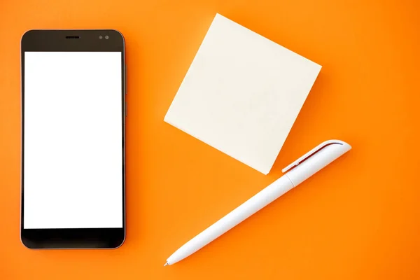 Digital Mockup Mobile Technology Make Notes Smartphone White Blank Screen — Photo