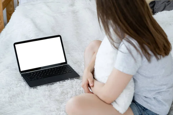 Házi Videó Digitális Makett Online Kapcsolat Felismerhetetlen Nyugodt Keres Laptop — Stock Fotó
