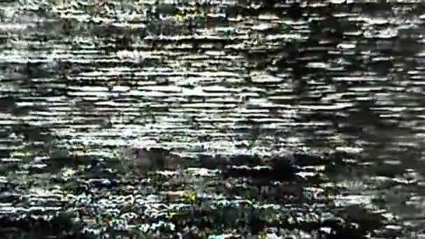 Vhs故障错误 谷物噪音纹理 模拟电视失真覆盖 黑暗复古抽象背景下的白色黑色模糊闪烁工件 — 图库视频影像