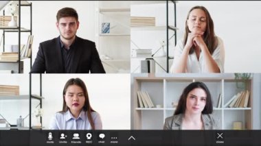 Çevrimiçi grup toplantısı. Şirket telgrafı. İnternet konferansı. Çeşitli iş arkadaşlarının dijital ofiste iş stratejisini tartışırken ekran görüntüsü.
