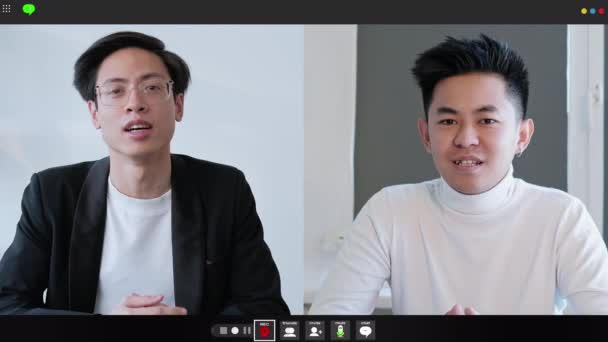 Rozmowa Wideo Wirtualne Spotkanie Komunikacja Odległość Zdalna Negocjacja Screenshot Biznesmenów — Wideo stockowe