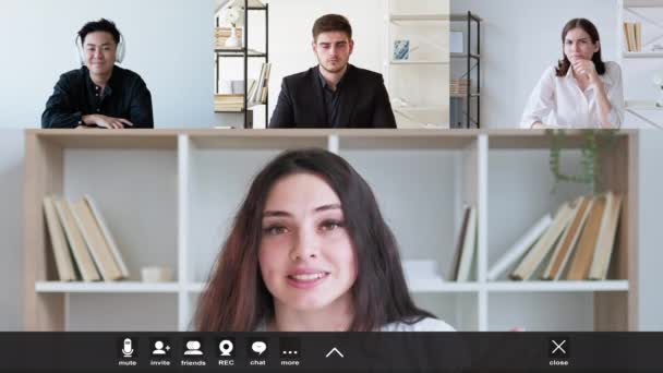 Gruppenvideoanruf Geschäftskonferenzen Internationale Zusammenarbeit Screenshot Eines Professionellen Teams Das Online — Stockvideo