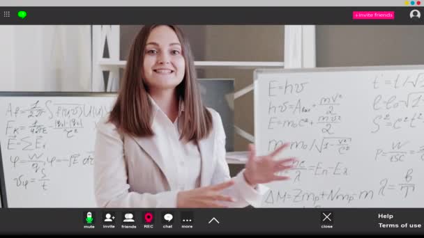 Online Education Remote Lecture Teacher Explaining Class Using Whiteboard — Stockvideo