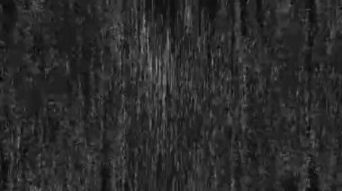 Retro glitch overlay. Static noise texture. Old TV bad signal. Black white fuzzy grain VHS analog distortion artifacts dark rough abstract background.