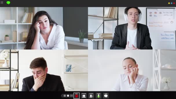 Internetes Találkozó Videó Interjú Vállalati Telekommunikáció Távoli Együttműködés Screenshot Unatkozó — Stock videók