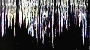 Analog glitch texture. Static noise overlay. Matrix damage. Blue orange black color stripe VHS artifacts flicker distortion grunge abstract background.