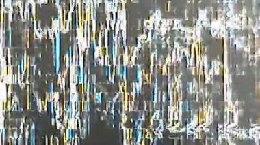 VHS arızası. Gürültü dokusu örtüşüyor. Görüntü geçiş efekti hasar gördü. Mavi turuncu, beyaz, siyah, bulanık, dalgalı, çarpık, soyut sanat eserleri..