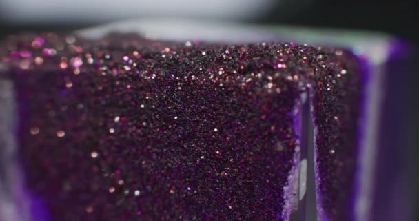 Glitter Drip Background Bokeh Light Sequin Fluid Texture Defocused Purple — Stock video