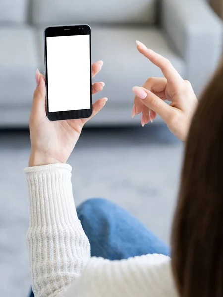 Virtual Communication Digital Mockup Mobile Connection Unrecognizable Woman Talking Smartphone — Foto de Stock