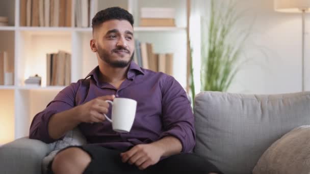 Home Coffee Aroma Pleasure Weekend Life Satisfied Confident Man Enjoying — Stockvideo