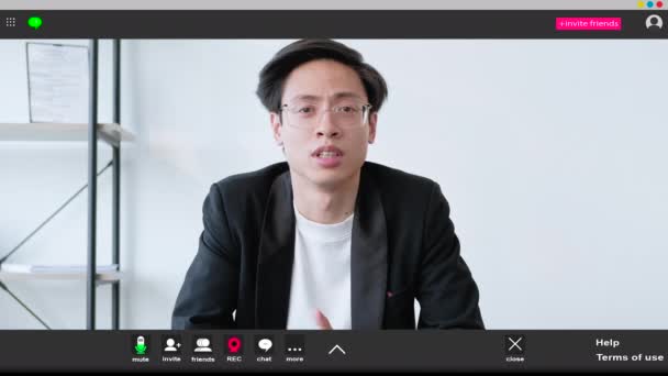 Virtual Conference Bored Man Screen Mockup Sleepy Tired Distracted Guy — Stock video