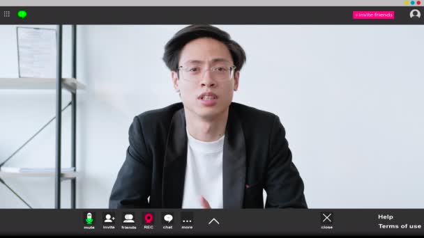 Virtual Conference Bored Man Screen Mockup Sleepy Tired Distracted Guy — Vídeos de Stock