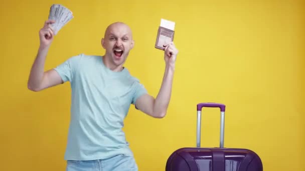 Salary Excitement Happy Man Vacation Budget Happy Celebrating Guy Dancing — Αρχείο Βίντεο
