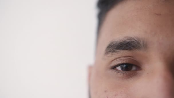 Vision Correction Eye Care Eyesight Ophthalmology Cropped Closeup Man Half — стоковое видео