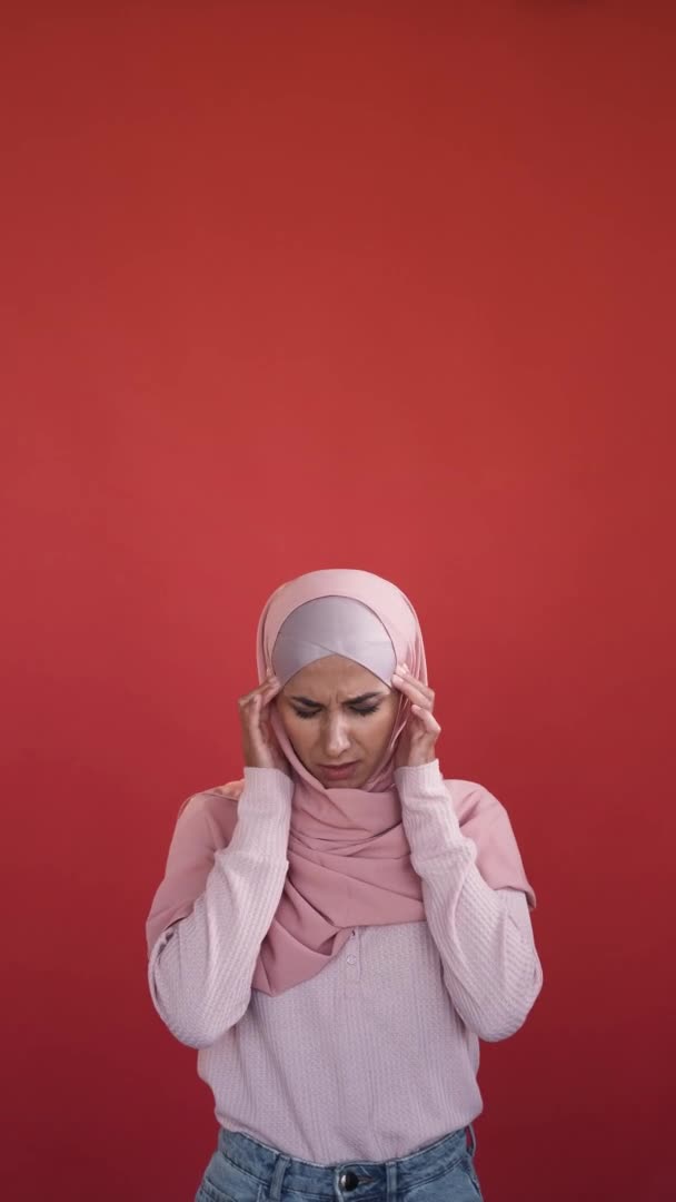 Headache Pain Migraine Problem Stress Pressure Suffering Frustrated Woman Hijab — Vídeo de Stock