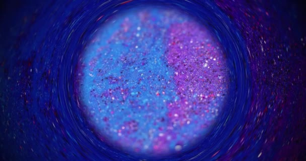 Glitzernder Hintergrund Blur Glänzenden Kreis Paillettenwirbel Fluoreszierende Blau Lila Rosa — Stockvideo