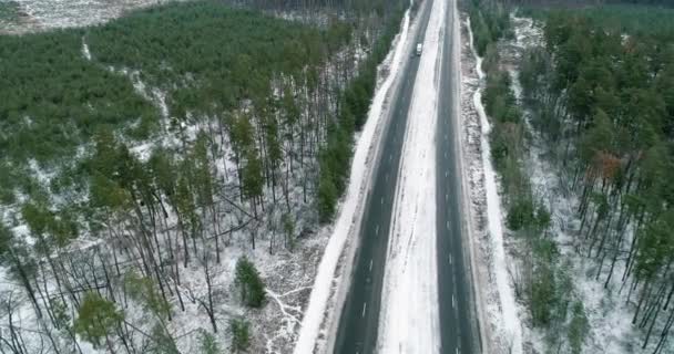 Winter Road Aerial View Cargo Transportation Gps Tracking Countryside Landscape — Vídeos de Stock