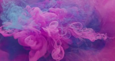 Paint mix in water. Color smoke blend. Logo reveal effect. Neon pink blue fluid underwater explosion on bright steam cloud abstract art background shot on RED Cinema camera.