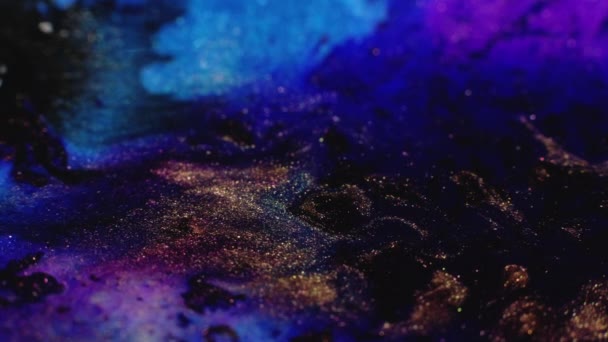 Ink Floating Glitter Fluid Flow Shimmering Night Sea Defocused Neon — Stockvideo