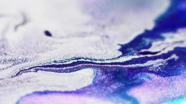 Ink Marble Texture Glitter Fluid Flow Sea Foam Blur White — Vídeo de stock