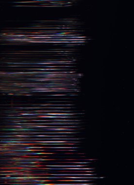 Noise overlay. Digital glitch texture. Signal interference. Neon purple red color lines artifacts dust scratches on dark black illustration abstract background.