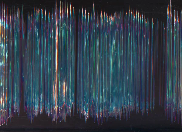 Glitch noise overlay. Old film texture. Analog distortion. Neon purple blue orange color vibration lines dust scratch artifacts on dark black illustration abstract background.