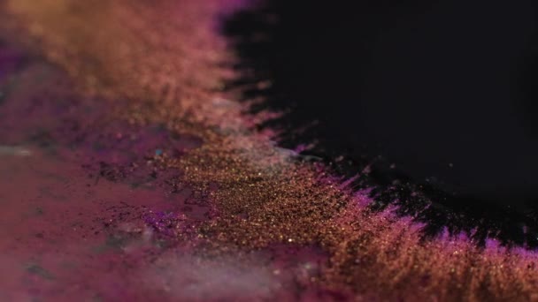 Ink Spatter Sparkling Paint Flow Fluid Drop Motion Blur Black — Vídeos de Stock