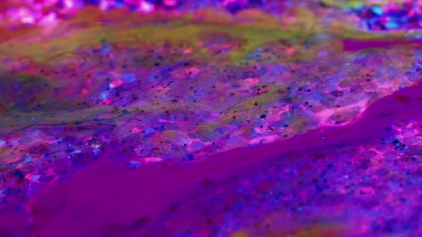 Colorful Mix Fluid Art Creative Painting Purple Glittered Stream Liquid — Video Stock
