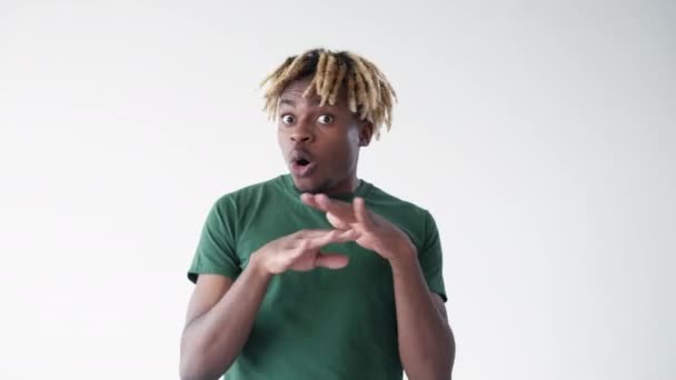 Protesting Gesture Refusing Man Meme Expression Shocked Displeased Black Guy — Stockvideo