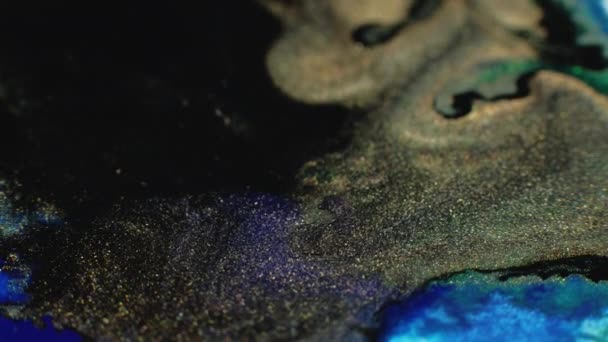 Color Glitter Texture Ink Floating Paint Spatter Blur Gold Black — Vídeo de stock