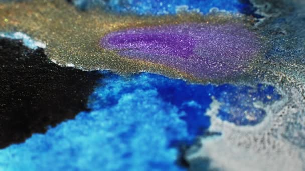 Ink Floating Sparkling Color Mix Glitter Paint Blend Blur Blue — ストック動画
