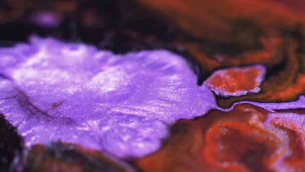 Ink Spatter Sparkling Paint Flow Fluid Drop Motion Blur Purple — Stockvideo