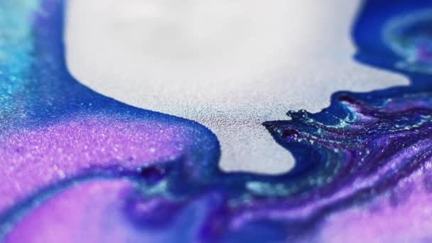 Color Glitter Texture Ink Spatter Paint Floating Blur White Blue — Stock Video