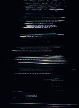 Glitch noise overlay. Digital artifacts. Electronic defect. Photo editor layer. Purple blue color fuzzy lines texture on dark black illustration abstract background.