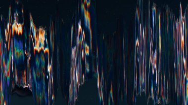 Color noise texture. Screen glitch overlay. Matrix damage. Blur neon purple blue orange glowing artifacts dust scratches on dark black illustration abstract background.