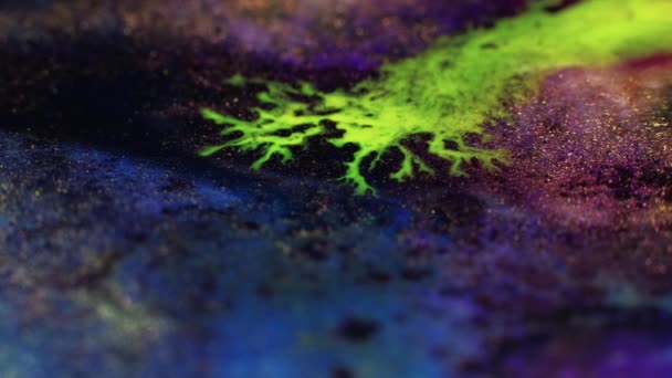 Ink Paper Spatter Glitter Texture Sea Grass Defocused Neon Green — Stockvideo