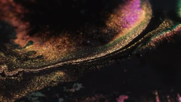 Glitter Ink Texture Bokeh Light Shimmering Paint Blend Defocused Gold — Stock video